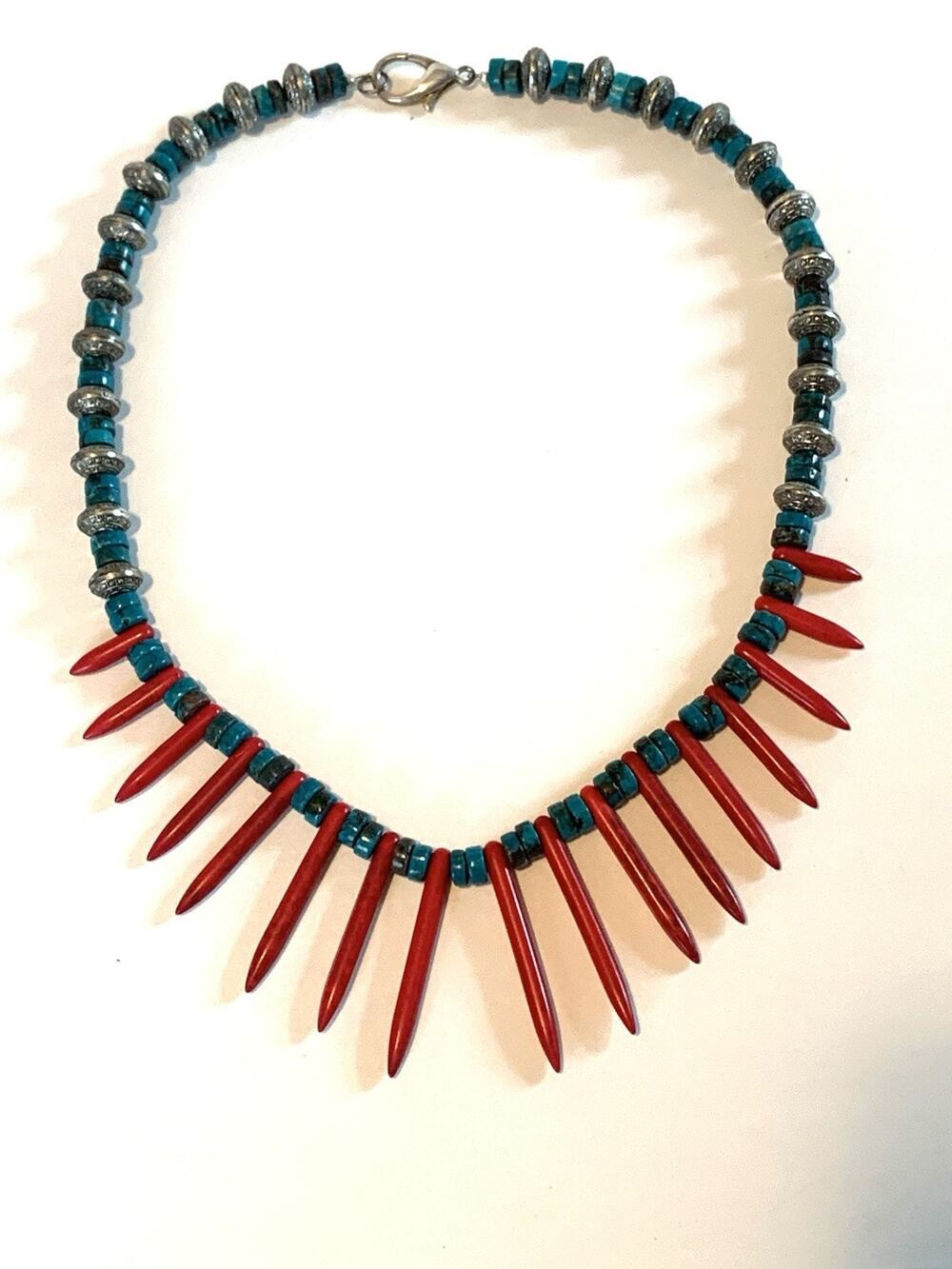 Vintage Stabilized Turquoise Southwestern Spike Bib Necklace 21"